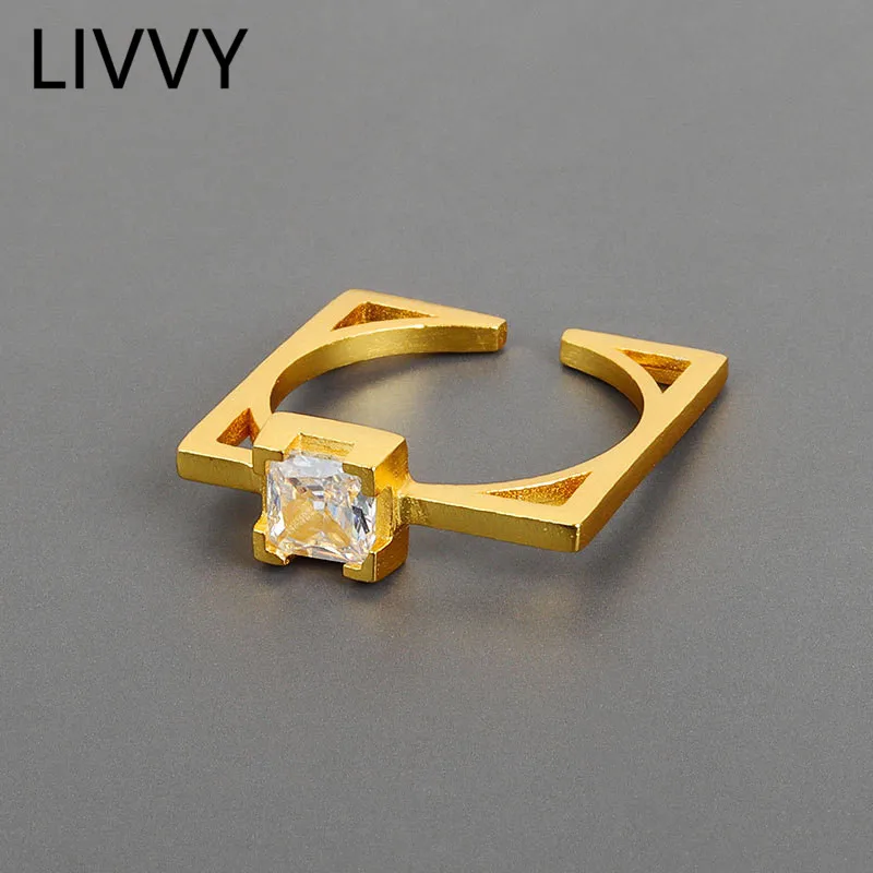 LIVVY Silver Color Creative Square Shaped Zircon Rings Charm Women Jewelry Trendy Party Accessories Gifts Adjustable | Украшения и