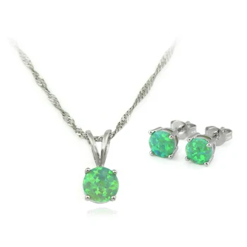 

Jewelry Sets Green Opal Stone With Chain And Gift Box Women Necklace Pendant Earring SETOE113
