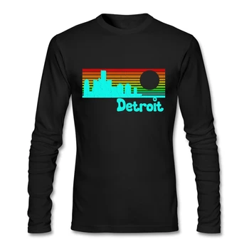 

Awesome Men's T Shirts 1980s Vintage Retro Detroit Cotton Round Neck Long Sleeved Clothes For Youth