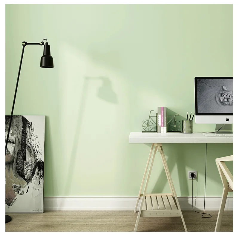 

Non-woven wallpaper water and stain resistant bean cyan solid color wallpaper for bedroom living room office kitchen wall paper