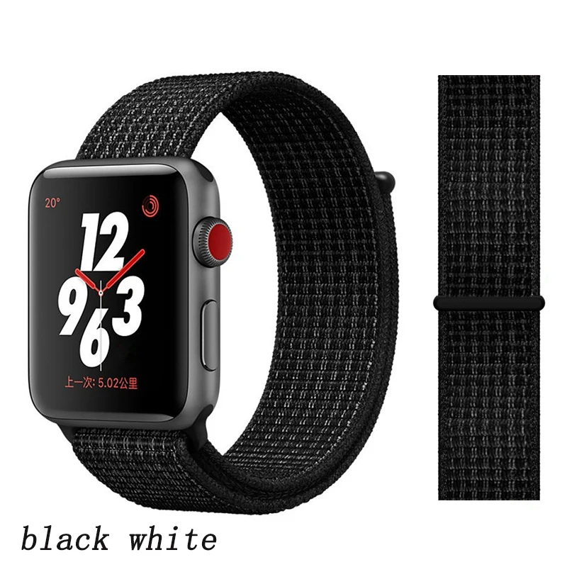 black white Ремешок для apple watch 5 4 band correa apple watch 42 мм 44 мм 38 мм 40 мм iwatch series 5 4 3 2 1 нейлоновый браслет pulseira - Цвет ремешка: black white
