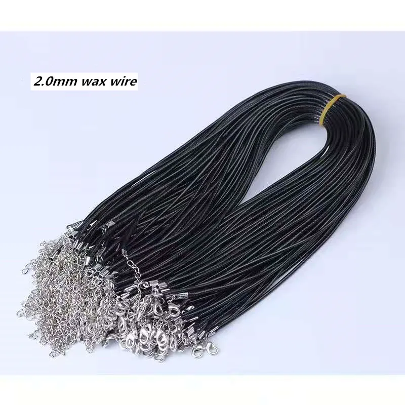 

100Pcs/Lot Adjustable Braided 45cmBlack Color Mixing Spring Leather Rope Wax Thread Lobster Clasp DIY Necklace Pendant Chain f
