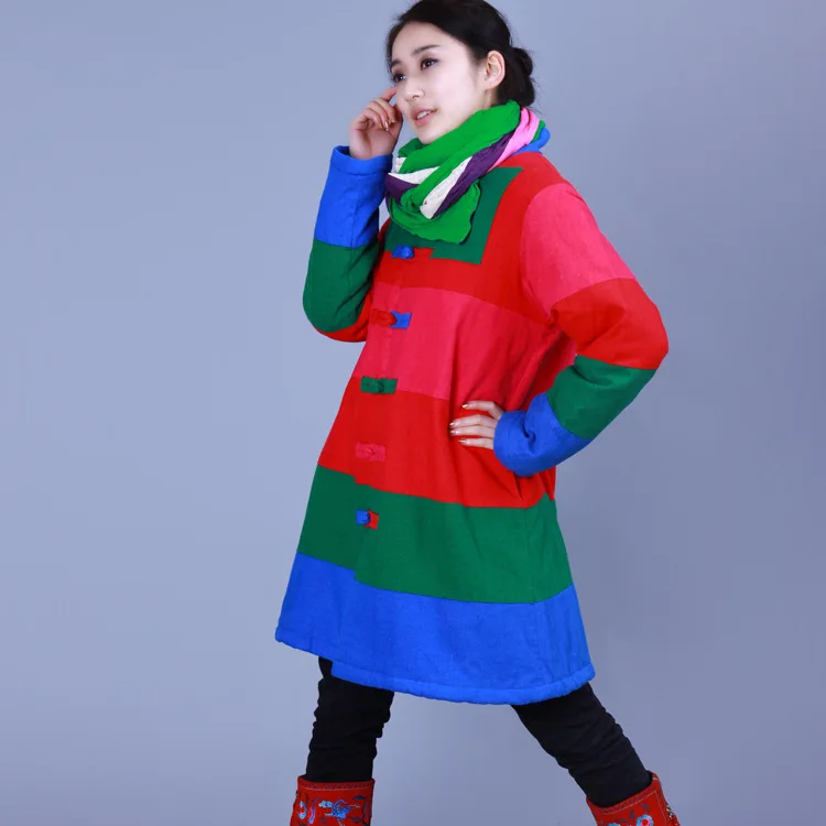 

Chuan shuo zhi yi New Style Winter High Quality National Wind WOMEN'S Dress Large Size Loose-Fit Patchwork Coat Winter Coat Wome