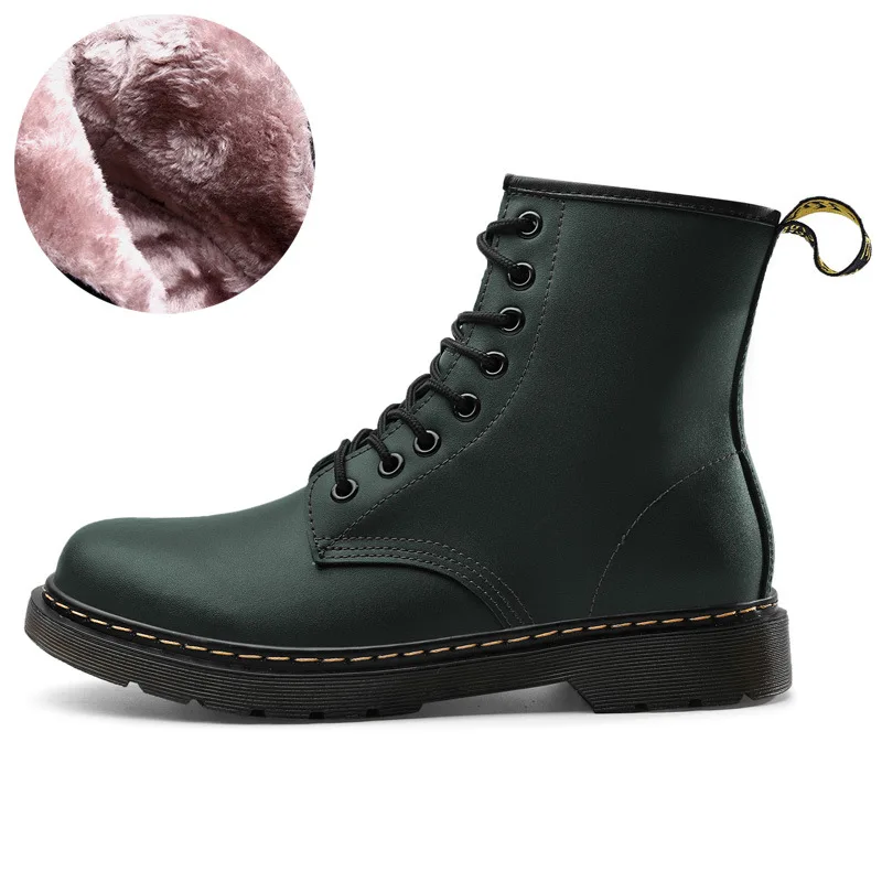 Ботинки; Мужская обувь из натуральной кожи; женские мотоциклетные ботинки в классическом английском стиле; Безопасная рабочая обувь; Ботинки Martin; лесная обувь; размер 48 - Цвет: Green-fur