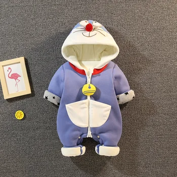 0-2 lat dziecko kombinezon kurtka puchowa zagęszczony z kapturem noworodka z długim rękawem ubrania dla dzieci w pełni księżyca ubrania Doraemon tanie i dobre opinie XIZOU COTTON CN (pochodzenie) CZTERY PORY ROKU Dziecko dla obu płci W wieku 0-6m 7-12m 13-24m W stylu rysunkowym baby zipper
