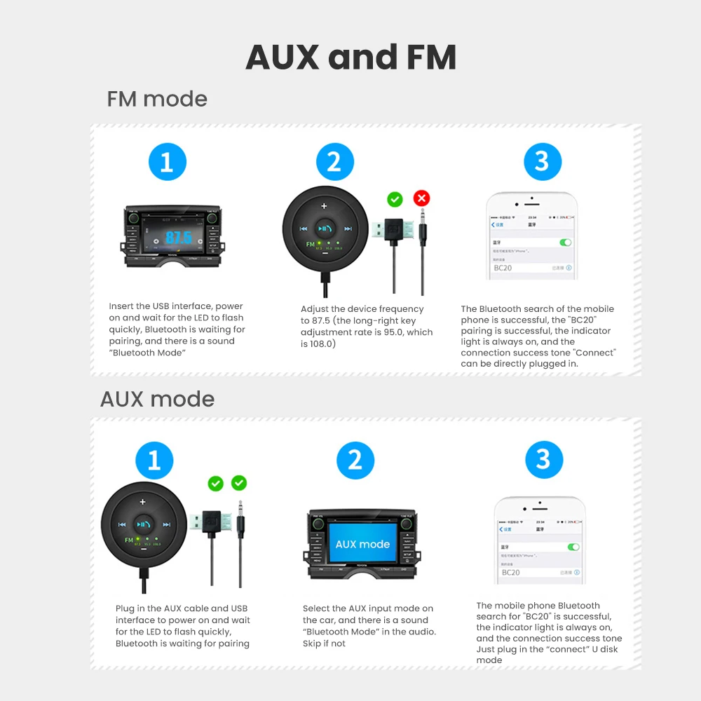 AOSHIKE 24V автомобильный Bluetooth fm-передатчик BLuetooth V5.0 EDR автомобильный bluetooth-приемник с кабелем Вход AUX fm-передатчик