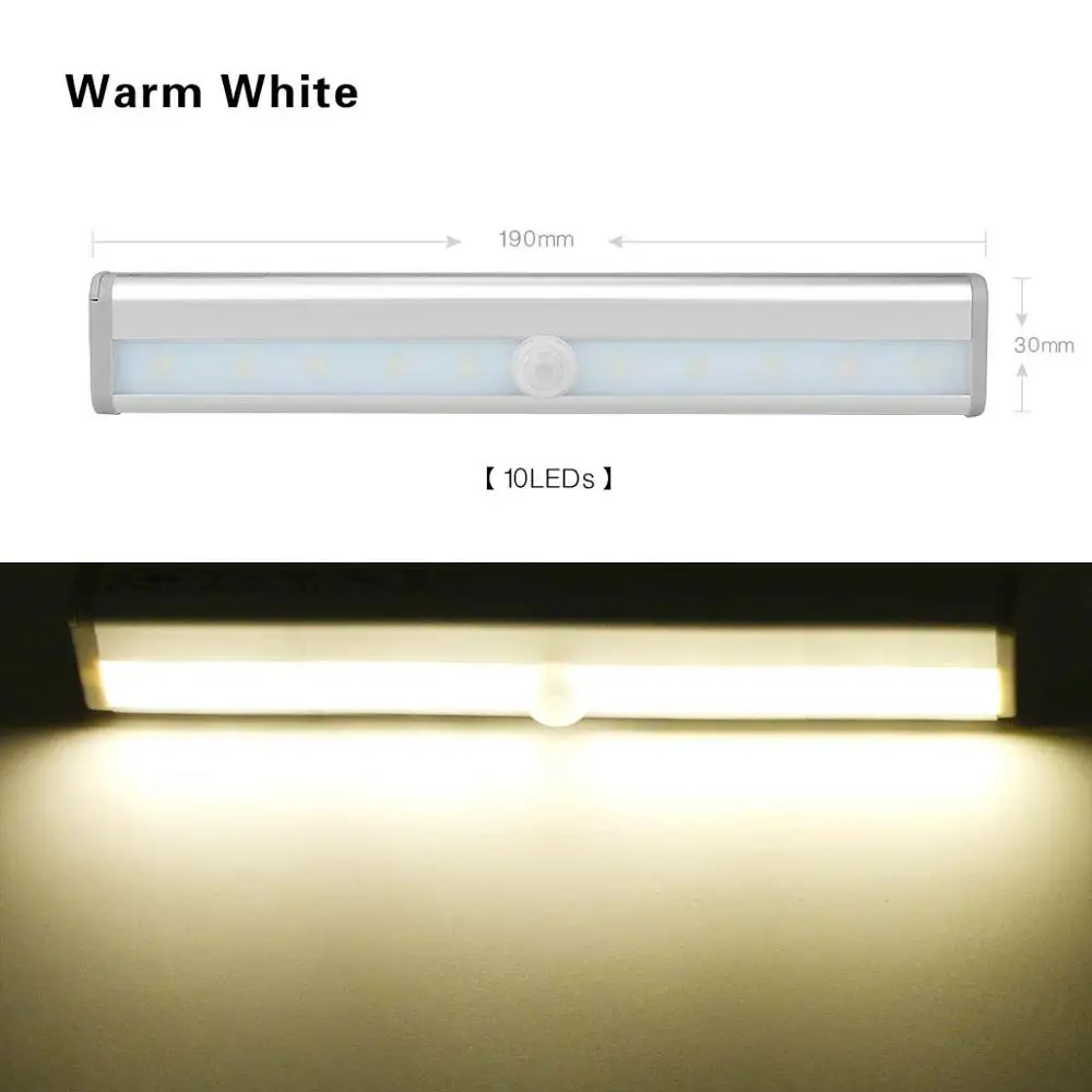 190mm Warm White Портативный Смарт Вкл/Выкл светодиодный настенный светильник полосы беспроводной датчик движения ванная комната зеркало свет DIY кухонный шкаф спальня группа ламп - Цвет абажура: 190mm Warm White