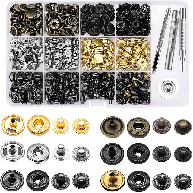 120Pcs Leather Snap Fasteners Kit Metal Button Snaps 12.5mm 6 Color Press  Studs