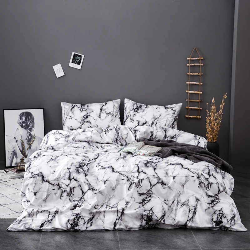 

13 Styles Marble Swan 2-3pcs Pillowcase + Quilt Cover Polyester Butterfly Leaves Pillow Quilt Covers Comforter Bedding Set king