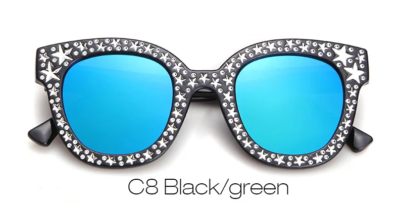 WHO CUTIE звезды кошачий глаз ацетатные Солнцезащитные очки женские винтажные Черепаховые кристаллы оправа плоский верх Квадратные Солнцезащитные очки оттенки 616 - Цвет линз: C8