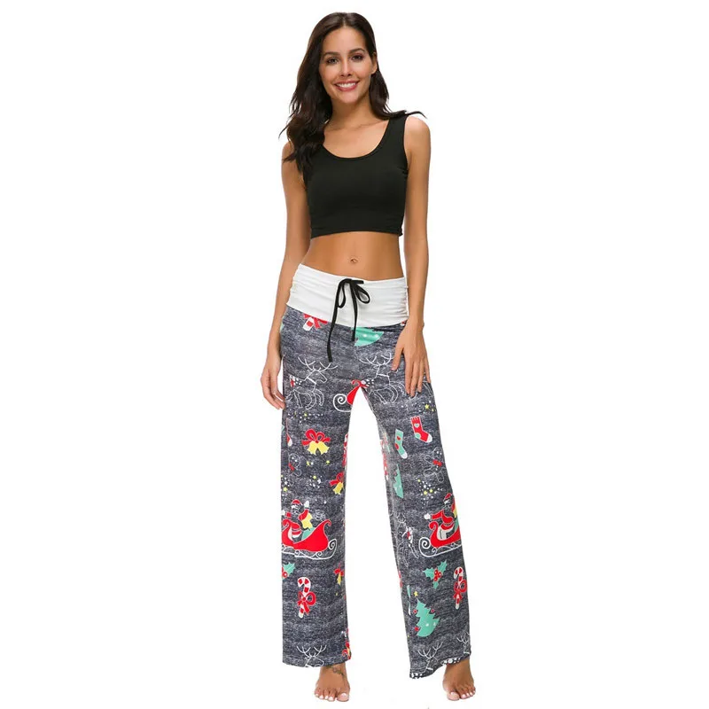 

Christmas Women Sweatpants Fashion High Waist Print Autumn Trousers Plus Size Casual Wide Leg Pants Streetwear Pantalon Femme