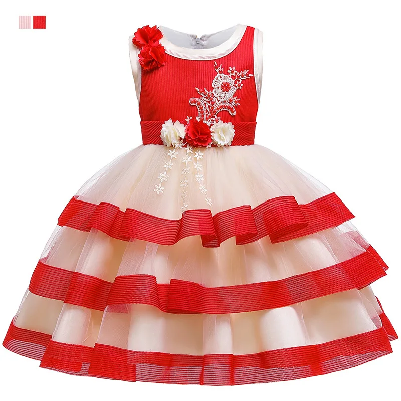 

Girls Lace Princess Layered Dress Performance Evening Party Kids Cake Frocks For Girls Wedding Dress Vestidos 2 4 6 8 10 Years
