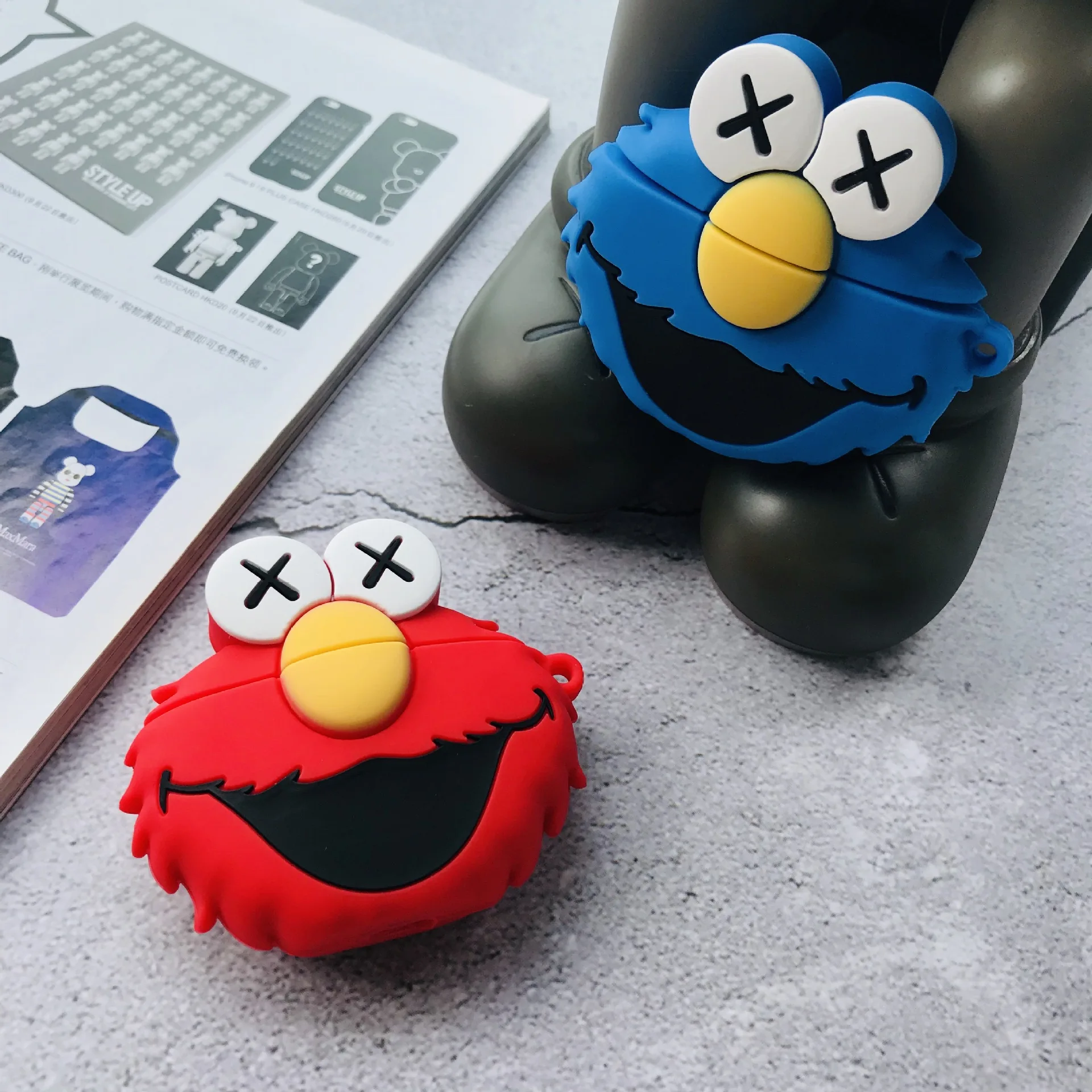 

Cute Cartoon Sesame Street Silicone Earphone Accessories Set Silicone Case For Airpods 1 2 Charging Wireless Bluetooth Bag Box