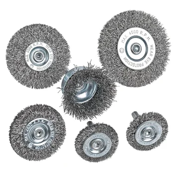 

HHO-6Piece Wire Wheel Cup Brush Set 0.0118In Coarse Crimped Steel 1/4In Round Shank for Drill