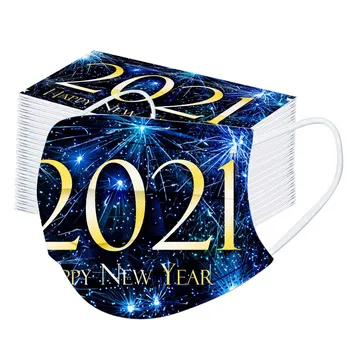 

100pcs Children's 2021 Happy New Years Disposable Three Layer Breathable Face Masks Outdoor Children Mouth Muffle Mondkapjes