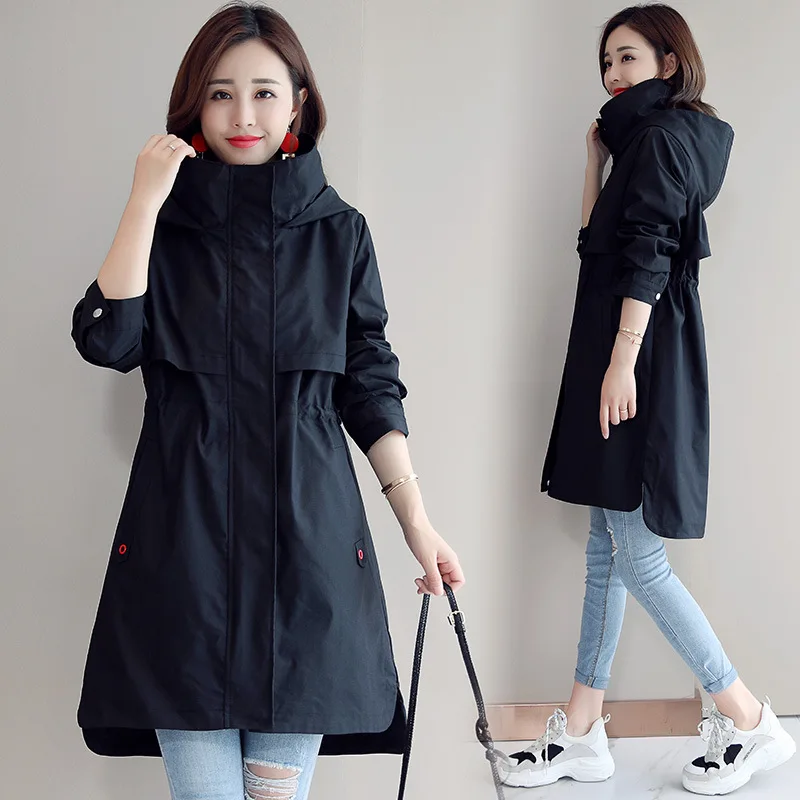 

Autumn Clothing 2019-Women's Loose And Plus-sized Slim Fit Mid-length Trench Coat Spring And Autumn over-the-Knee Coat Cloak Kor