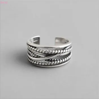 

2020 new S925 Sterling Silver Ring Multi layer twist retro ways Opening ring thai Silver Rings for men and women