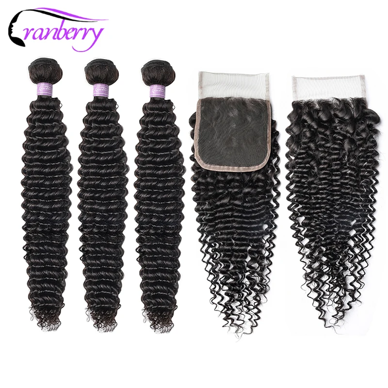 

CRANBERRY Brazilian Hair 3 Bundles With Closure Curly Hair With Closure 100% Remy Human Hair Bundles With Closure Free Shipping