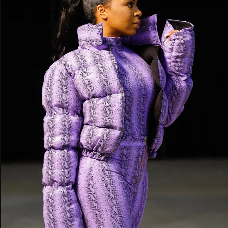 Articat, зимнее женское пуховое пальто со змеиным принтом, длинный рукав, на молнии, короткая женская куртка, Th icken, теплые парки, верхняя одежда, уличная одежда