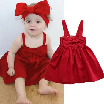 

Cute Baby Girls Summer Sundress Bowknot Short Mini Vest Dress Toddler Kids Cotton Casual Dresses Sleeveless Outfit Red&Yellow