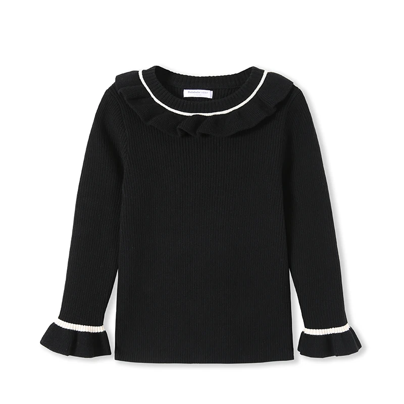 Balabala/пуловер для маленьких девочек; свитер в рубчик; вязаный свитер с расклешенным воротником; Детские Зимние Топы принцессы; одежда - Цвет: black