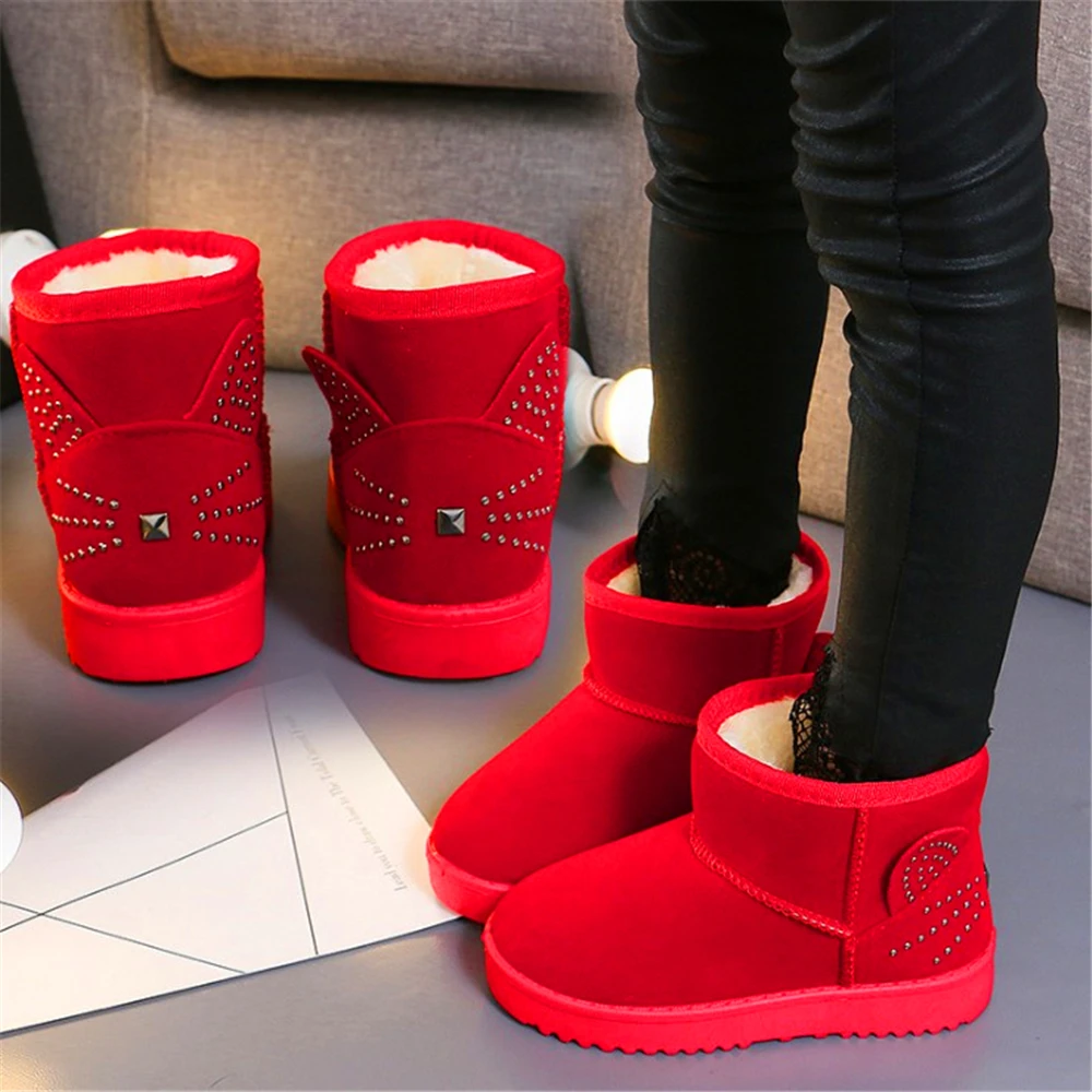 Girls cotton shoes plus velvet winter shoes Ankle boots 3-12 years kids new Korean cute children's winter warm snow boots