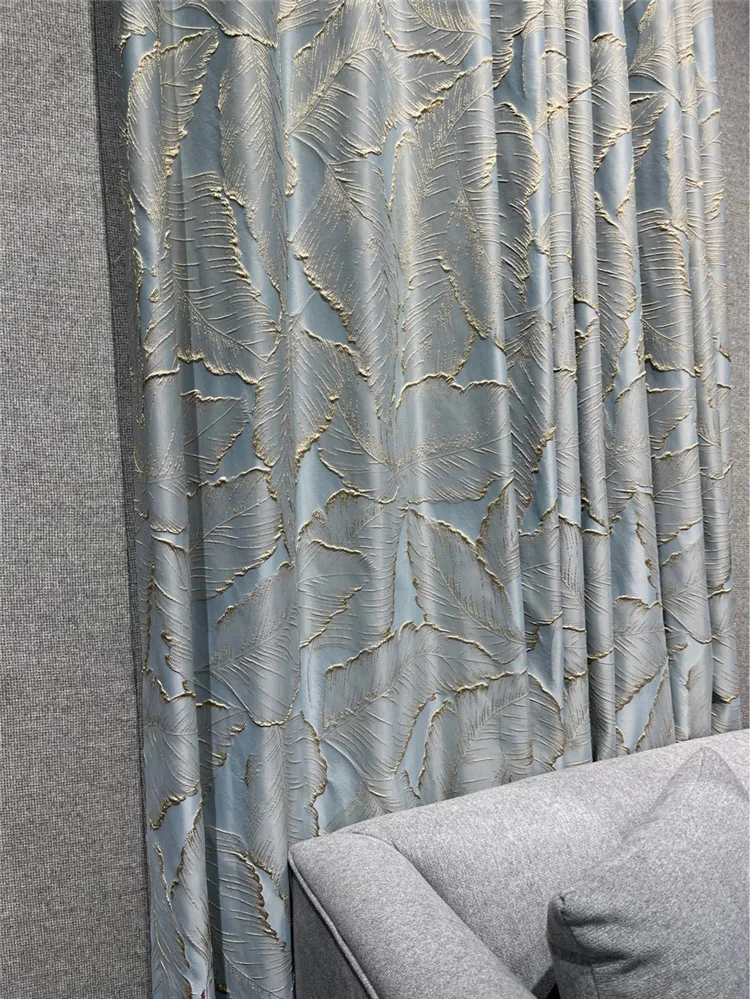 Curtains for Bedroom Living Dining Room Luxury Gold Leaf Modern American High-precision Blue Curtain Fabric Silver Thread Tulle