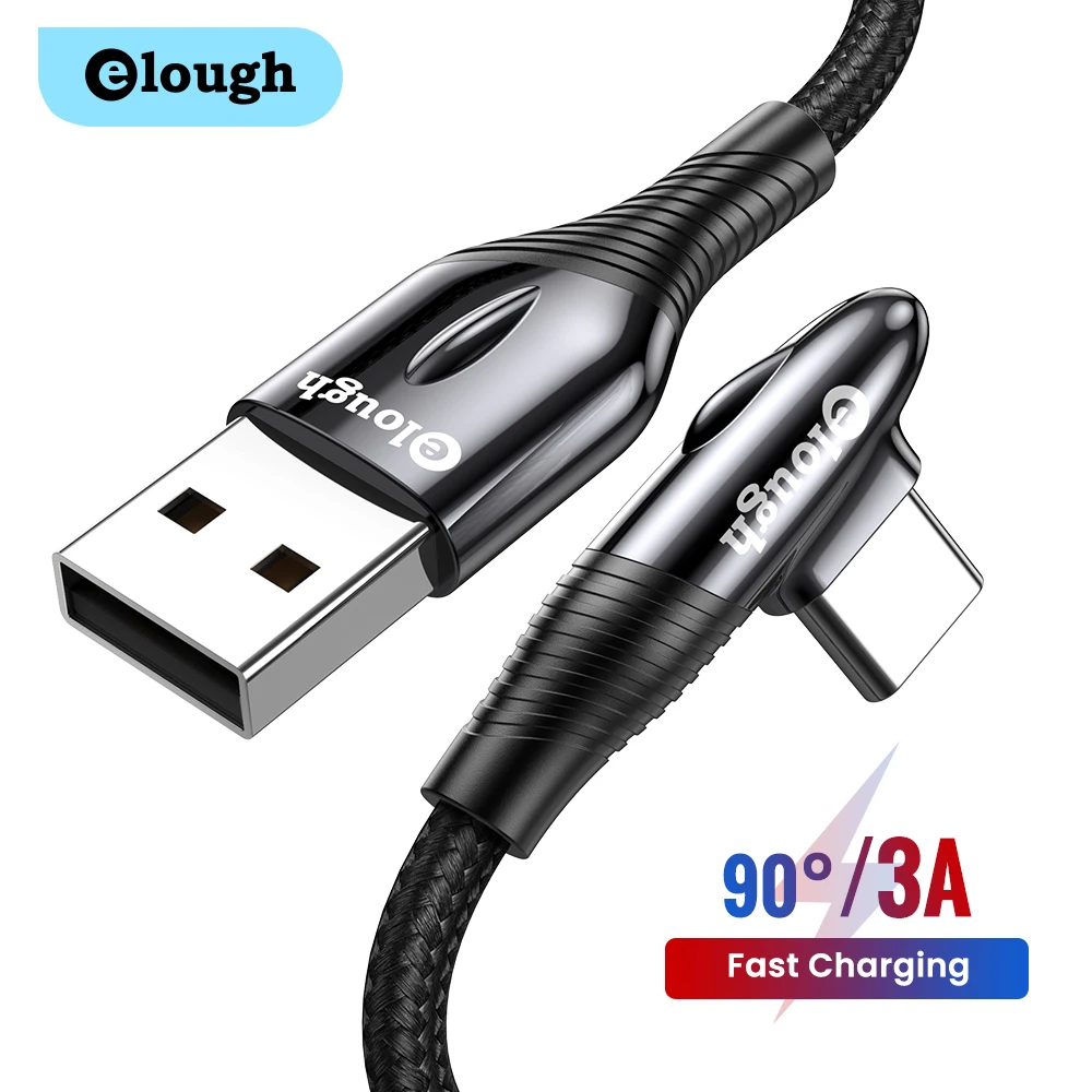 Elough 3A USB Type C Cable 90 Degree c Fast Charging for Samsung S20 Xiaomi Huawei Phone Charger Data Cord Wire | Мобильные телефоны