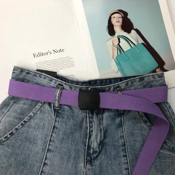 

waist art Canvas Belt Female Simple Plastic Buckle Belt Candy Pure Colored Student Leisure Belt 5 colors 110cm punk