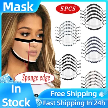 

mascarillas masque 5PCS Prints Mask With Sponge Edge Clear Window Visible Expression Face Cover mondkapjes wasbaar Dropshipping!