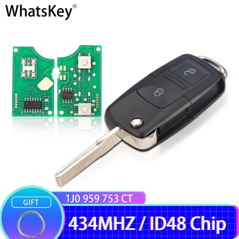 WhatsKey 434Mhz ID48 For Volkswagen VW Beetle Bora Polo Passat Golf For Skoda Fabia Superb Octavia Seat Remote Key 1J0959753CT