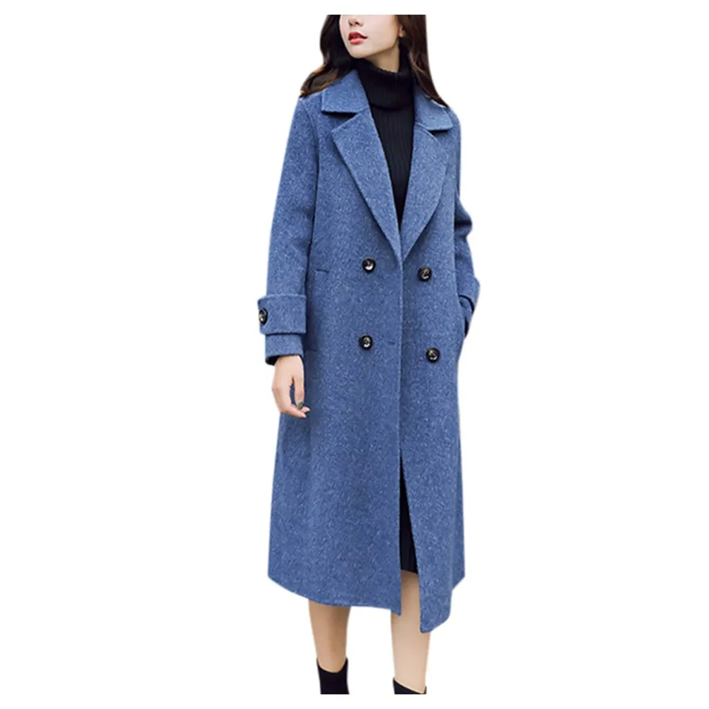 Офисное женское пальто, однотонное винтажное зимнее модное пальто для офиса с длинным рукавом и пуговицами, пальто, женская одежда, пальто для офиса