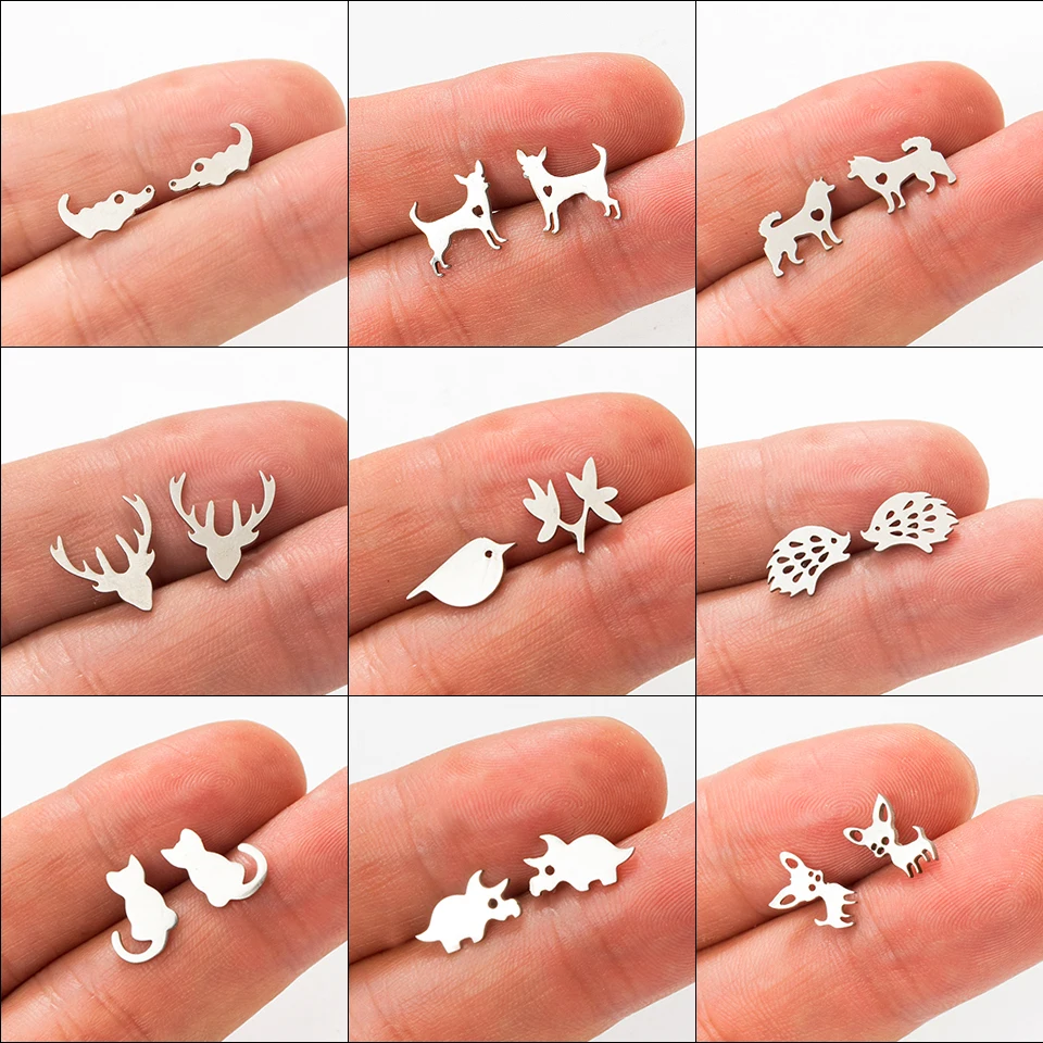 

Multiple 2019 Fashion Minimalist Golden and Silver Stainless Steel Animal Cute Stud Earrings Carnations Jewlery for Women Gifts