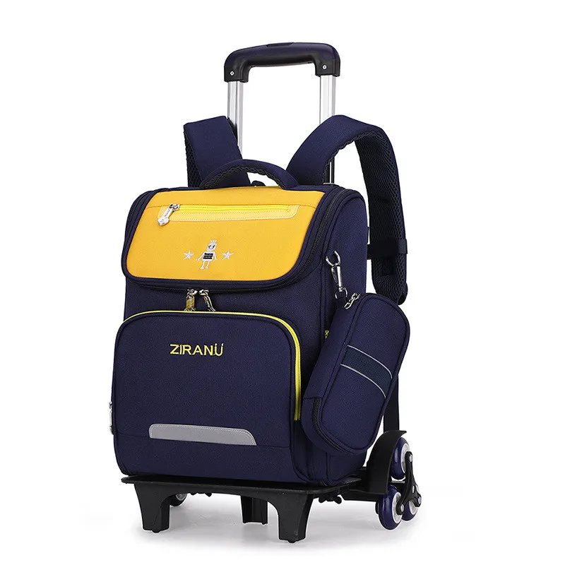 Новейшие детские школьные сумки для мальчиков и девочек, школьная сумка на колесиках, багажный рюкзак, съемные детские школьные сумки с 2/6/большими колесами - Цвет: 6 wheels yellow