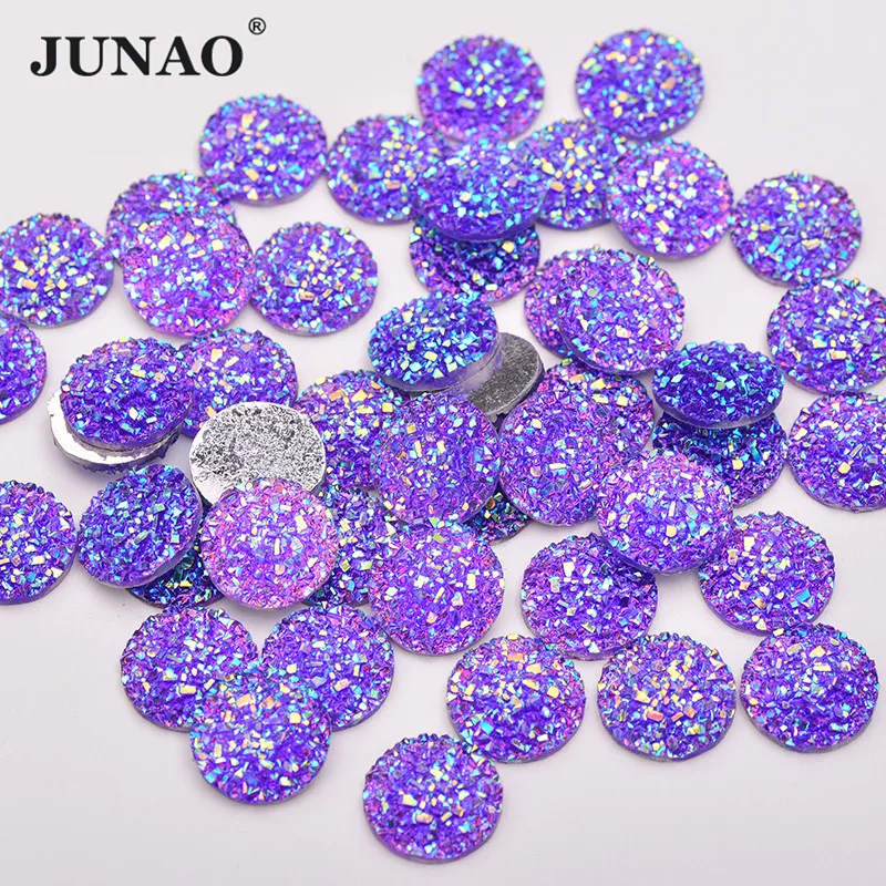 

JUNAO 50pcs 12mm Shiny Purple AB Round Rhinestone Stones Applique Non Sewn Crystal Scrapbook Buttons For Clothes Jewelry Crafts