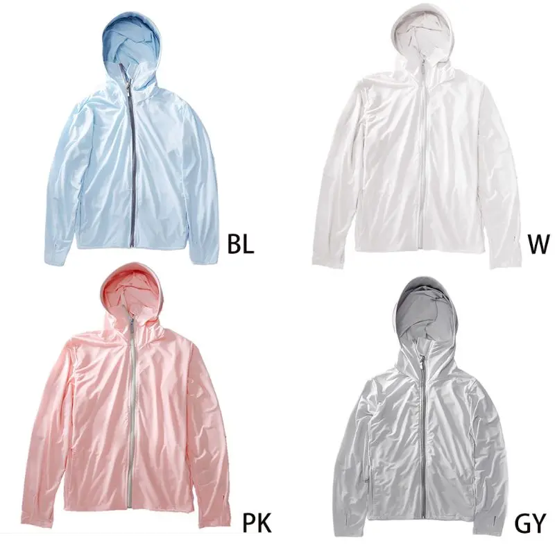 

Women Summer Ice Silk UPF50+ Sunscreen Top Long Sleeve Hooded UV Protection Jacket Solid Color Ultra-Thin Full Zip Coat