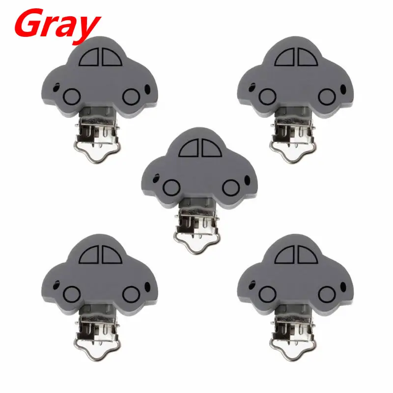 Gray 5 шт./партия, аксессуары для ниппельных цепей, деревянный держатель для пустышек для маленьких детей, зажим для младенцев, милые автомобильные застежки для сосков, Товары для малышей - Цвет: Gray