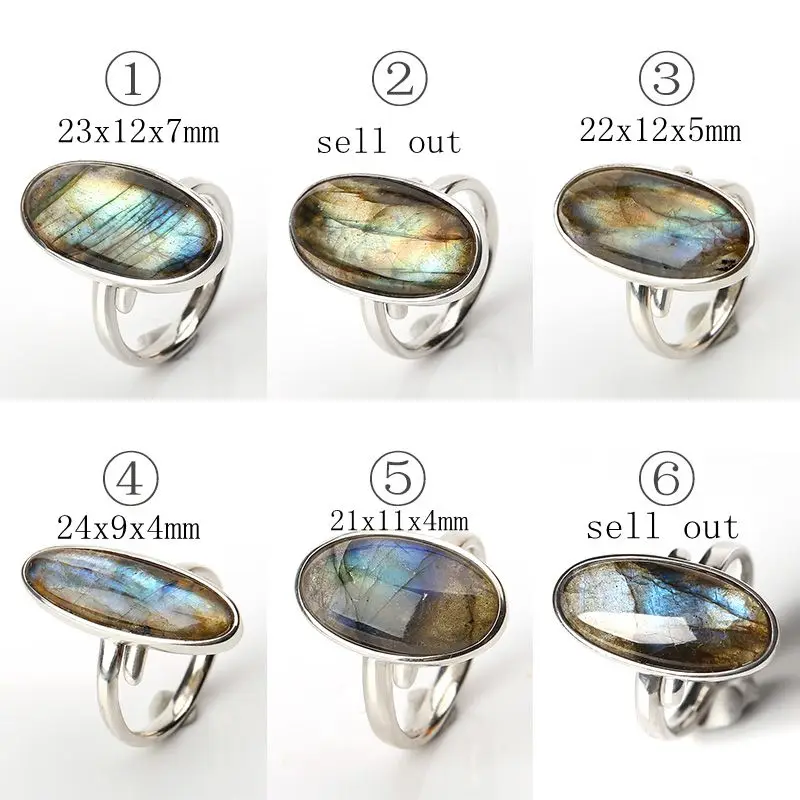 Natural Labradorite Rings 925 Sterling Silver Gemstone For Women Party Birthday Trendy Jewelry Gift