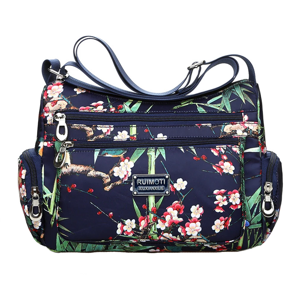 Women Adjustable Buckle Print Rural Style Large Capacity Durable Casual Messenger Fashion Vintage Oxford Crossbody Shoulder Bag
