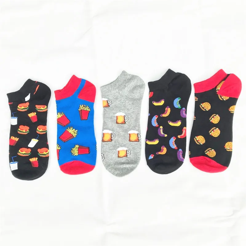 

Creative Funny Men's Socks Invisible Low Cut Ankle Sock Summer Food Sausage Hamburger Casual Breathable Cotton Short Socks