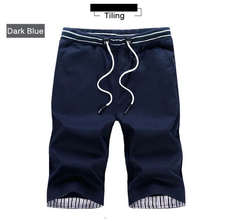 Peilow Летние повседневные шорты Для мужчин хлопок Slim Fit Solid Цвет до колена эластичный пояс Бермуды пляжные шорты брюки размер M~ 5XL - Цвет: dark blue