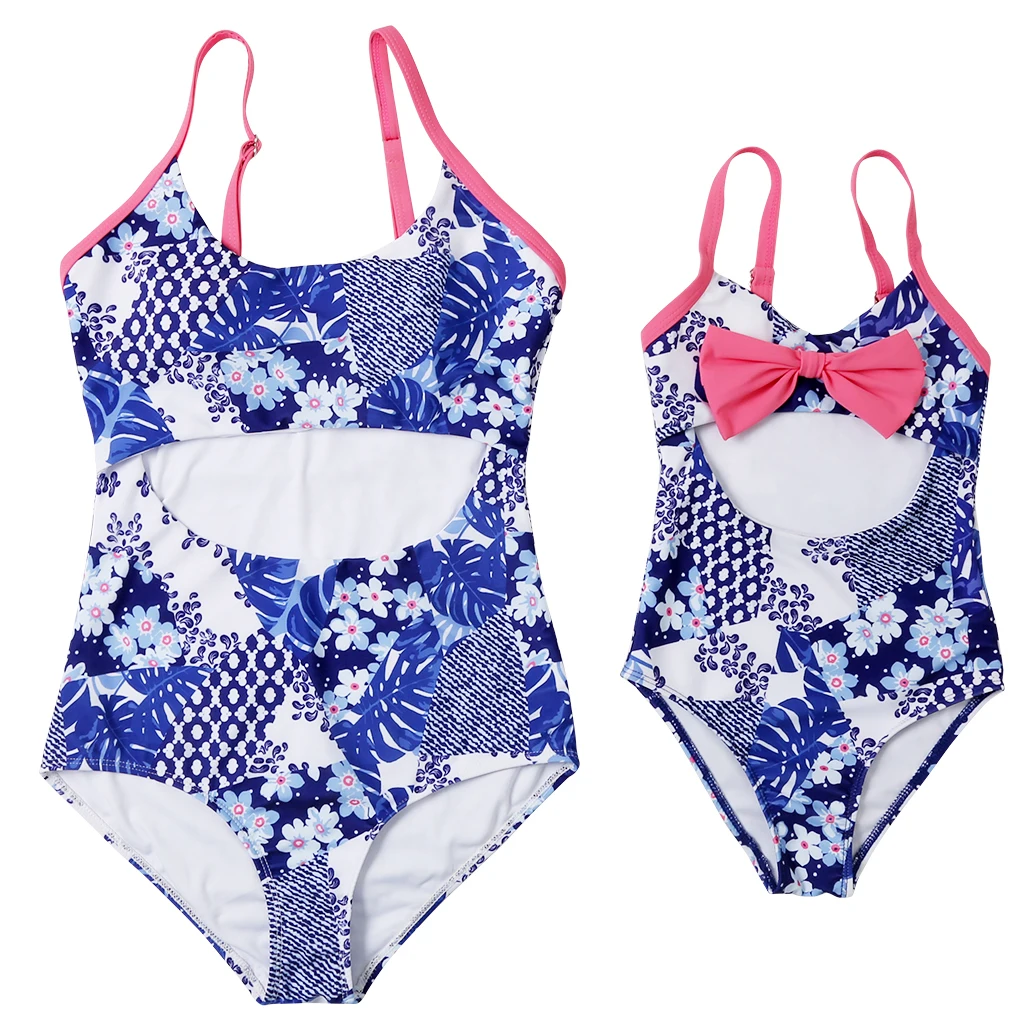 Новинка 2020 года пляжная одежда для мамы и ребенка слитный купальник с вырезами