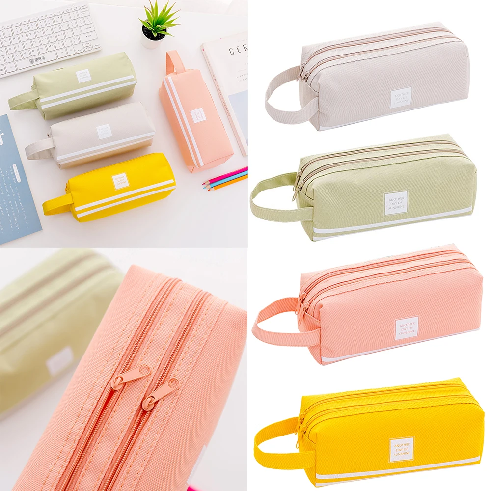 New Large Capacity Pencil Bag Makeup Pouch Durable Students Stationery Bag With Double Zipper Oxford Fabric Pencil Storage Bags