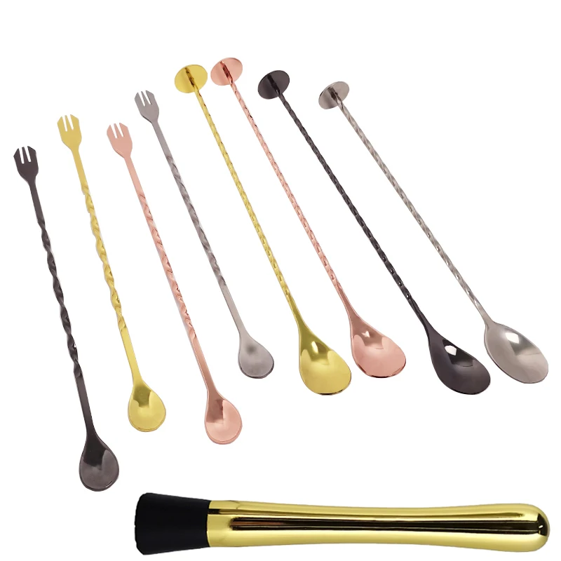 StainlesssteelRoseGoldBlackSliverBarSpoonsCocktailDrinkMixer