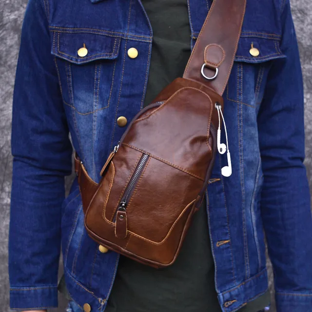 AETOO Male Bags Genuine Leather Shoulder Messenger Bag Men Sling Chest Pack Crossbody Bags for Men Belt Chest Bag Leather 2