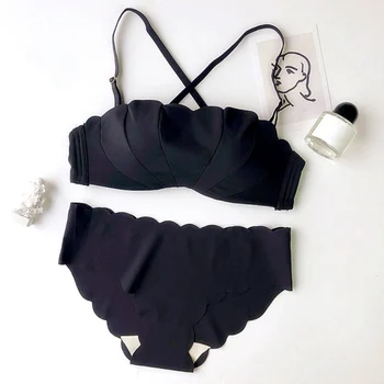 

Women's Sexy Tube Top Set Solid Color Seamless Collection Half Cup No Steel Ring Adjustable Shoulder Strap Bra Set