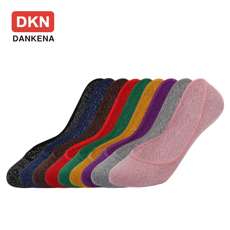 

DKN Boat Socks Women Multicolor Bright Gold Silver Wire Non-Slip Silicone Invisible Socks Sexy Cotton Boat Socks