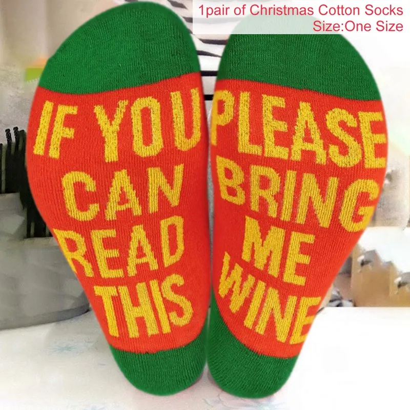Xmas Cotton Socks 8 Если вы можете прочесть это, несите мне бокал вина/пива, стильные хлопковые носки с буквенным принтом, рождественские носки, подарок, год - Цвет: Xmas Cotton Socks 8