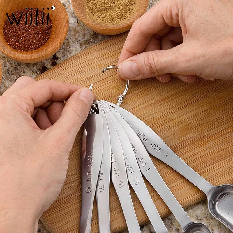 

6pcs Mini Stainless Steel Measuring Sauce Spoon Spice Kitchen Tool Durable Baking Kitchen Accessories Measuring Tool Set