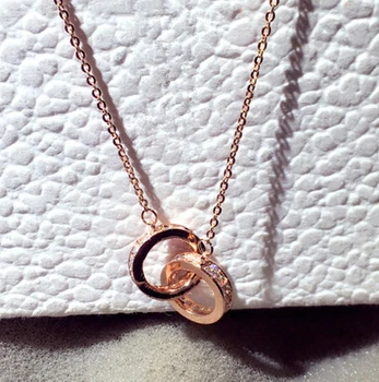 

2020 Gorgeous Cubic Zirconia Double Circles Pendant Necklaces For Women Rose Gold Chain Necklace Party Jewelry collier femme